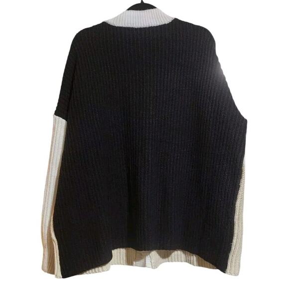 Davi & Dani Cardigan Cream Tan Black White Colorblock Oversized Pockets Sz Large - Picture 5 of 9